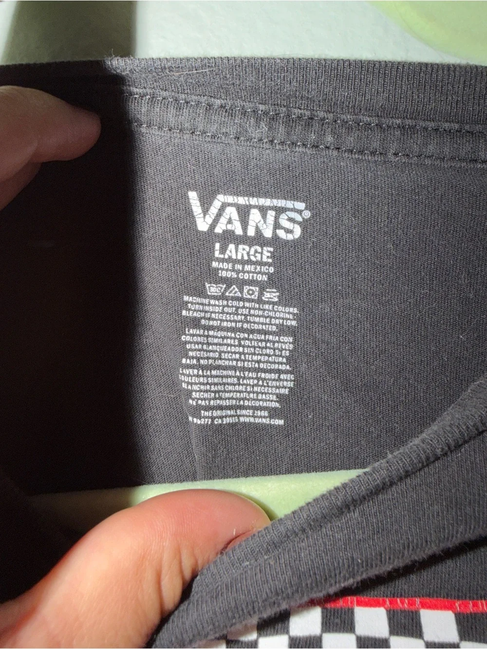Vans Black Long-Sleeve Tee with Red & White Checkerboard Logo